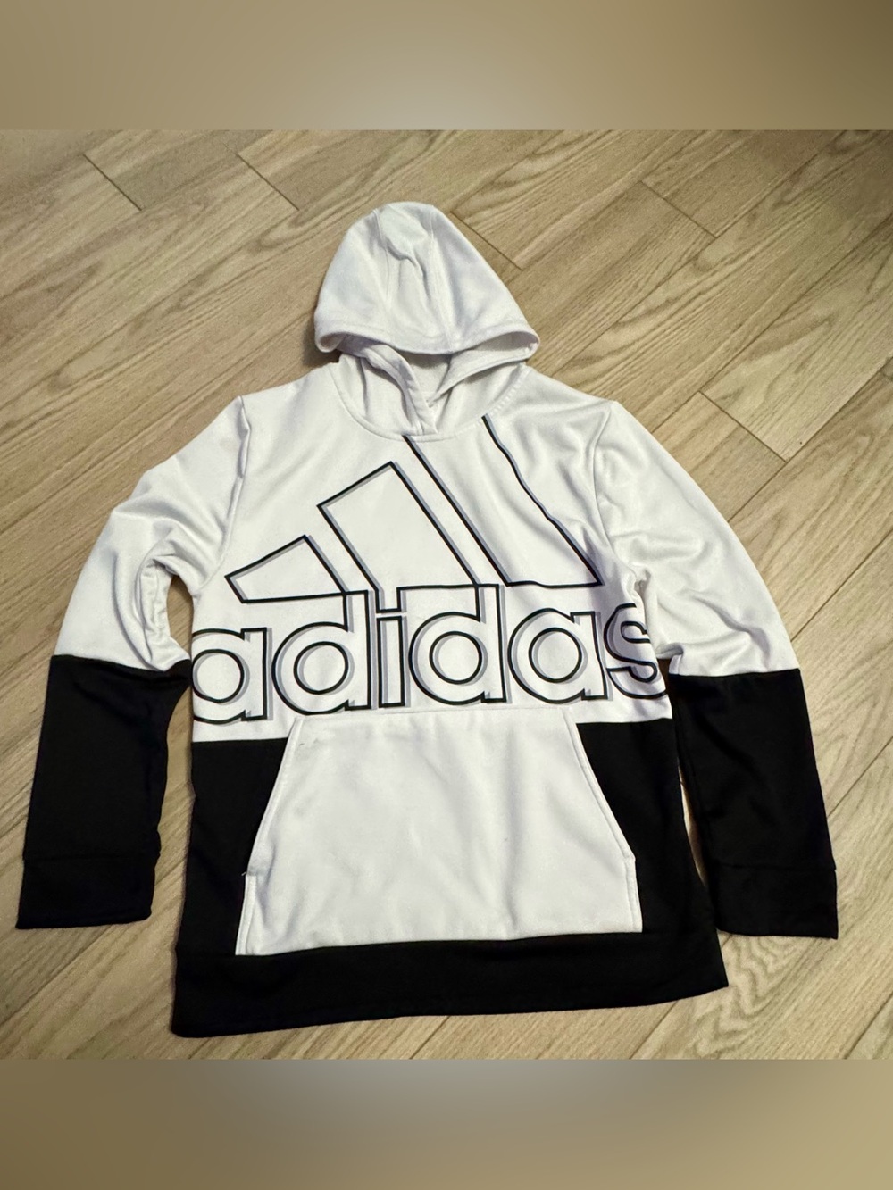 adidas White and Black Logo Hoodie Sweatshirt